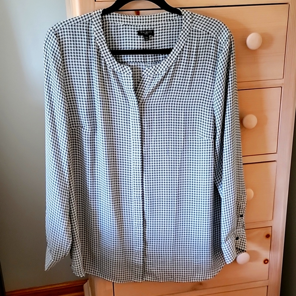 Talbots XL petite green/ white blouse